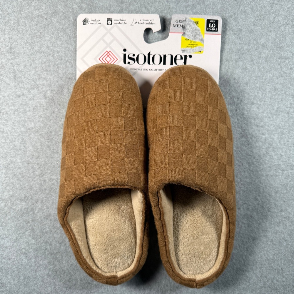 Isotoner‎ Men's Slippers Large 9.5‑10.5 Cognac Memory Foam Indoor Outdoor